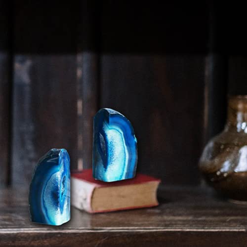 Geode Agata sujetalibros decorativos para el hogar (azul, 2-3 libras)