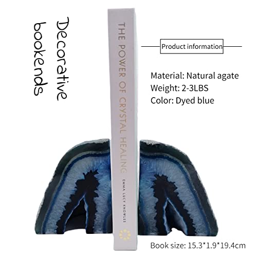 Geode Agata sujetalibros decorativos para el hogar (azul, 2-3 libras)
