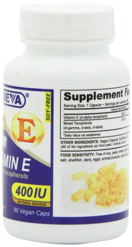 Deva Vegan Vitamins Vitamina E natural 400iu con tocoferoles mixtos, 90 unidades