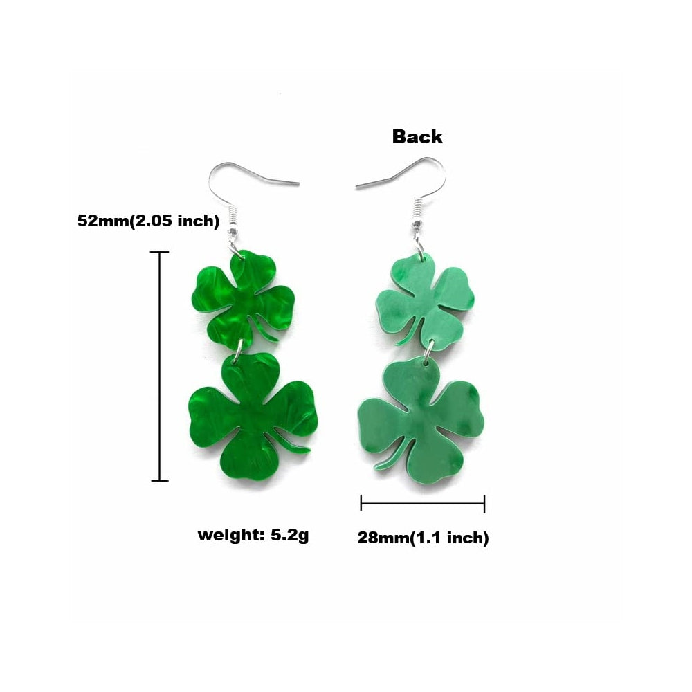 Aretes de acrílico de trébol verde de la suerte para mujeres