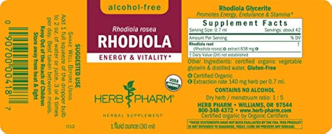 Glicerita de raíz de rodio sin alcohol para energía Herb Pha