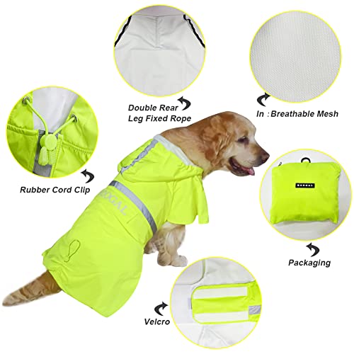 KOOGAL Pet Large Dog Raincoat Apparel Poncho Waterproof for Medium Large Sized Dog Raincoat Clothes (2XL Fluorescent Yellow)