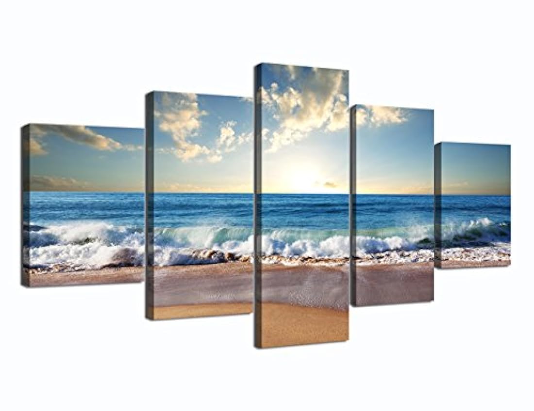 Cuadro 5 piezas con paisaje de playa y océano arte moderno