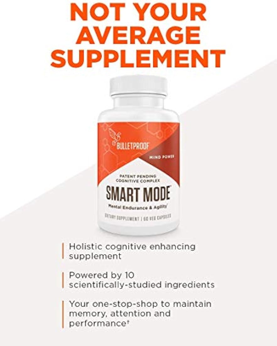 Bulletproof Smart Mode for Brain Health, Memory, Attention, & Performance, Nootropic Supplement Blend of 10 Scientifically-Studied Ingredients, 60 Capsules