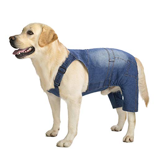 Miaododo Mono de mezclilla para perro mediano y grande para perros, ropa de mezclilla para perros, disfraces para todo propósito, pantalones de perro lavados, chaqueta clásica