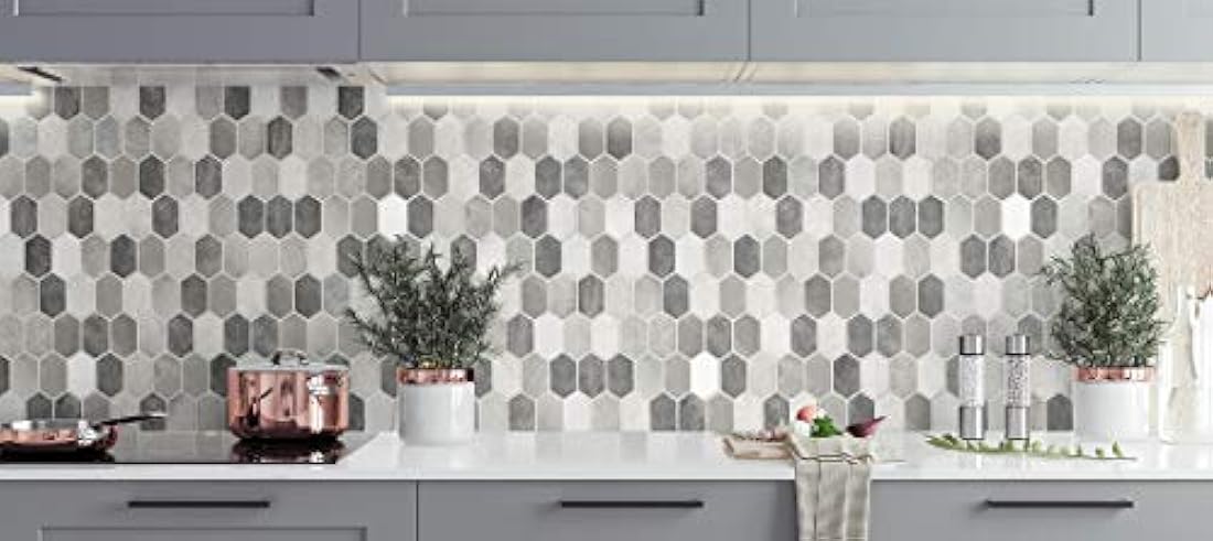 Papel pintado para azulejos hexagonales cepillados y adhesivos