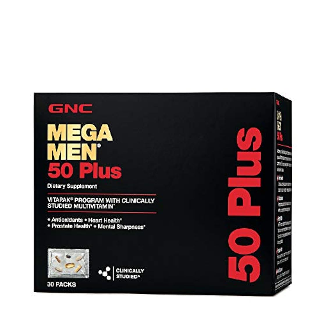 GNC Mega Men 50 Plus Vitapak, 30 paquetes, apoyan la salud del corazón y la próstata y promueve la nitidez mental