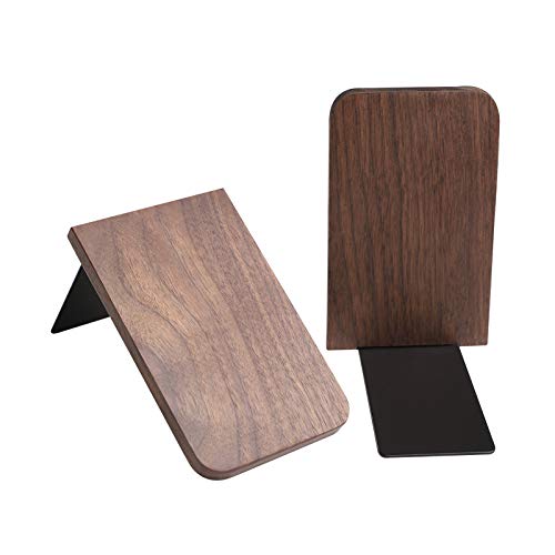 Muso Wood Sujetalibros antideslizantes, soporte de madera resistente para libros y películas (nogal, 1 par)