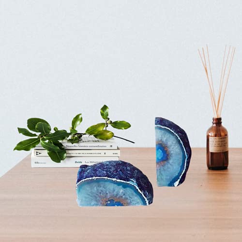 Geode Agata sujetalibros decorativos para el hogar (azul, 2-3 libras)