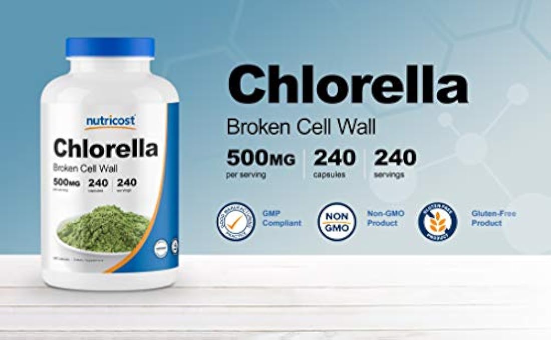 Nutricost Cápsulas Clorella 500 mg, 240 Cápsulas, 1 botella