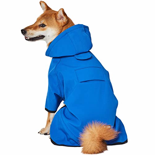 Blueberry Pet Chaqueta impermeable para perro de 10 pulgadas, impermeable con capucha y cortavientos con correa y agujero para arnés, azul deslumbrante, equipo de lluvia para perros