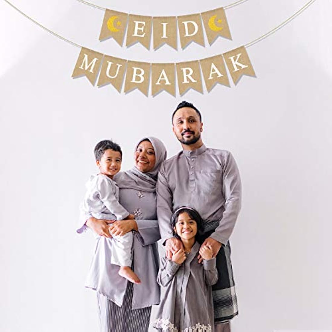 Letrero de arpillera de yute con luna y estrella