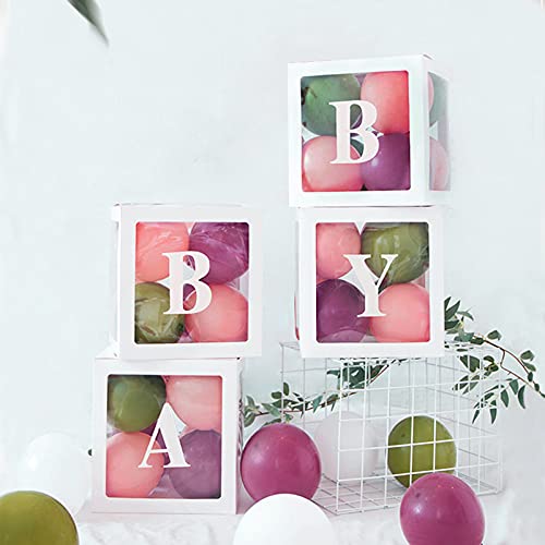 Cajas de bebé con letras para baby shower, decoraciones transparentes para baby shower, cajas de bloques transparentes para globos de fondo para baby shower y fiesta de cumpleaños, 4 unidades