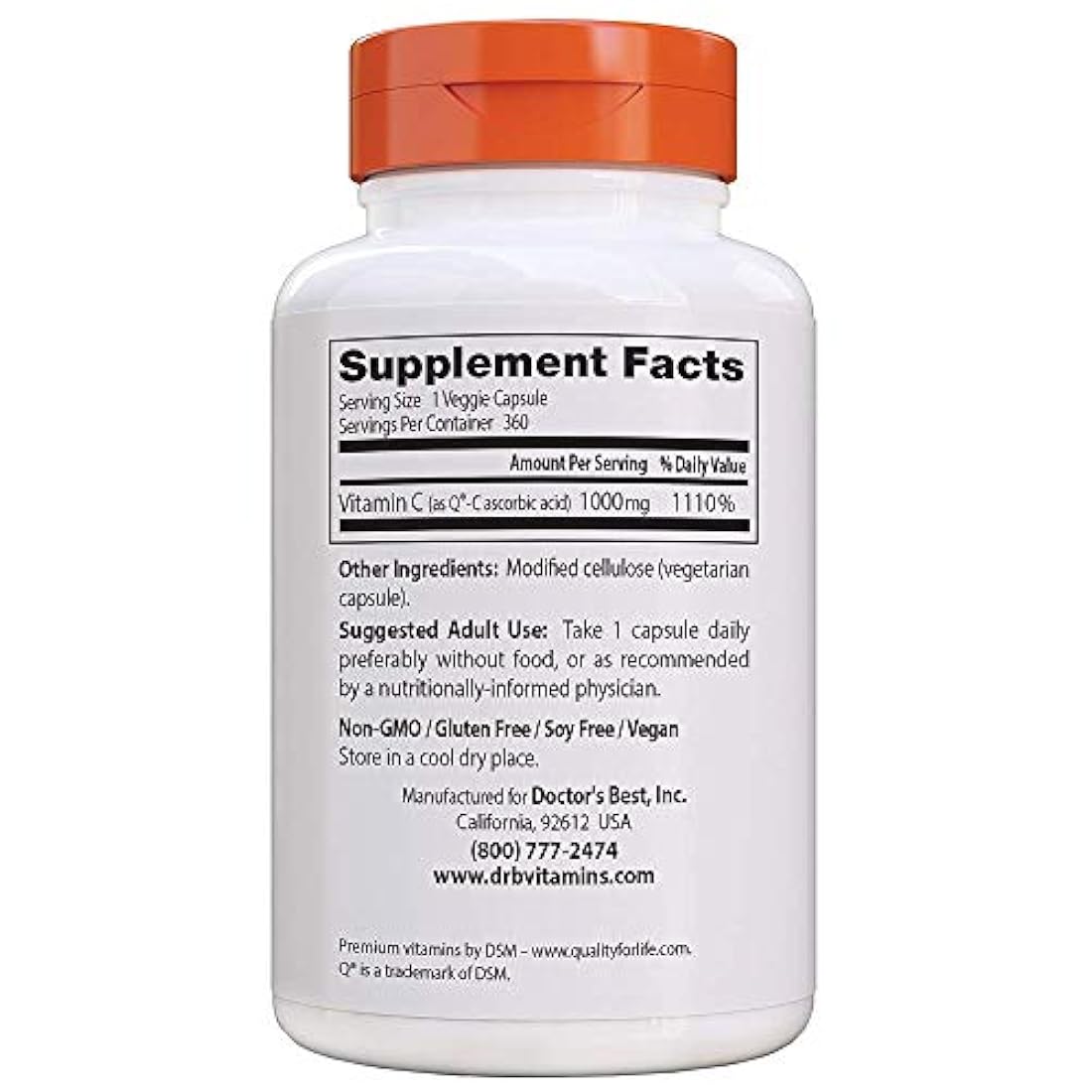 La mejor vitamina C del médico con calidad C 1000 mg, sistema inmunológico saludable, cerebro, ojos, corazón y circulación, articulaciones, procedente de Escocia, 360VC