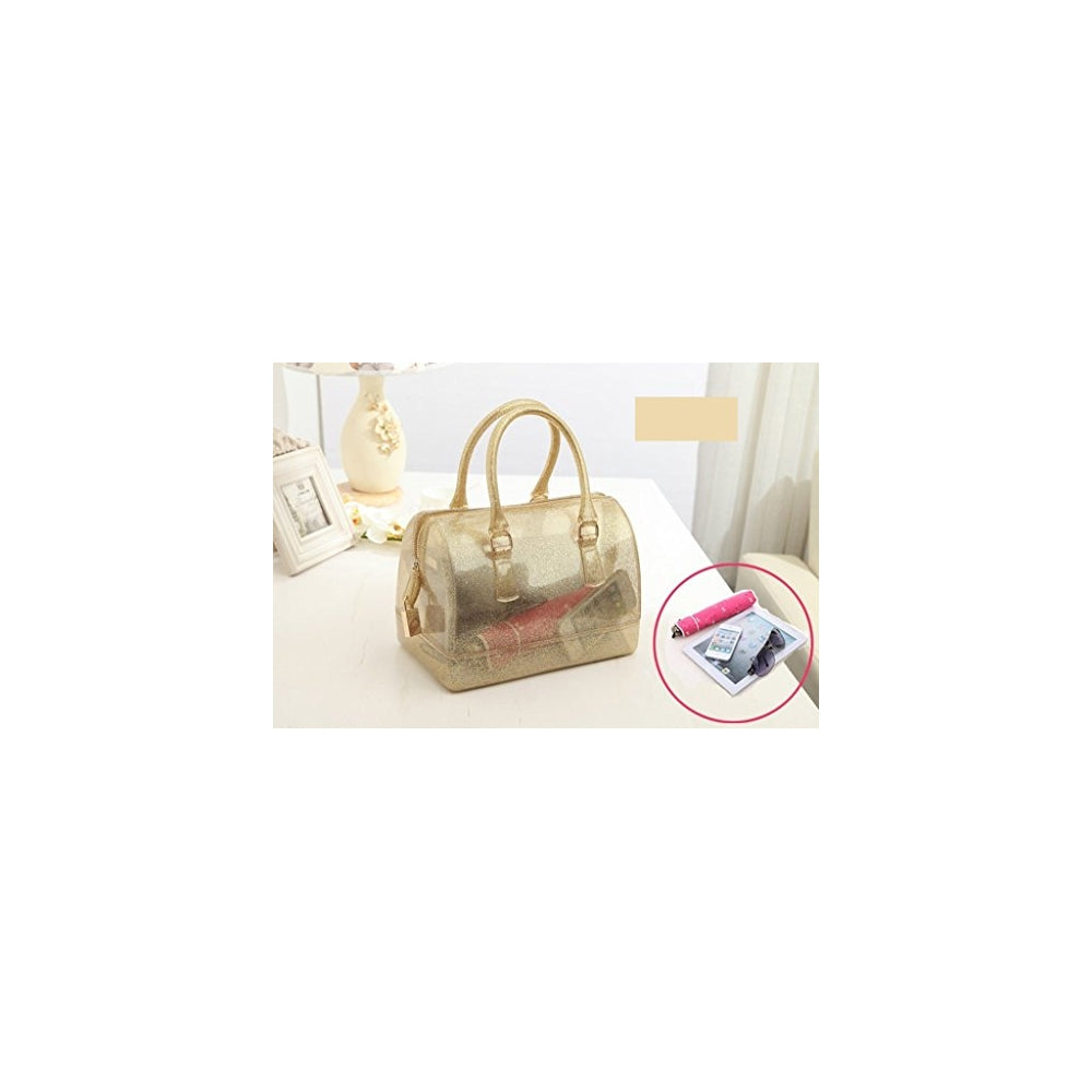 Bolso de mano con asa superior en forma de cojín transparente
