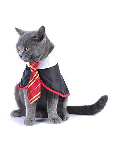 Impoosy - Disfraz de Halloween de mago para gatos y perros pequeños, prenda para mascotas, vestimenta linda, camisa para cachorros con lentes (talla S)