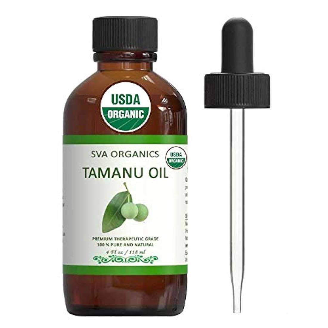 Aceite de tamanu orgánico certificado USDA prensado en frío 4 oz (118 ML) – 100% puro natural de grado premium por SVA Organics – sin refinar aromático, perfecto para la piel del cabello, la cara y la piel natural aceite tradicional