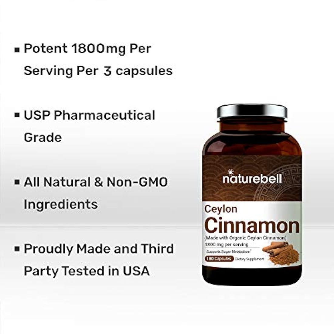 NatureBell Suplementos orgánicos de caña de Ceilán, 1800 mg