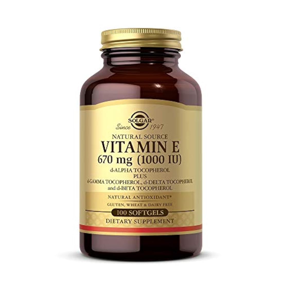 Solgar, Vitamina E, 1.000 IU de D-Alfa-Tocoferol Mixto y Cápsulas Blandas de Tocoferol Mixtas, 100 Unidades, E3561, 1, 1