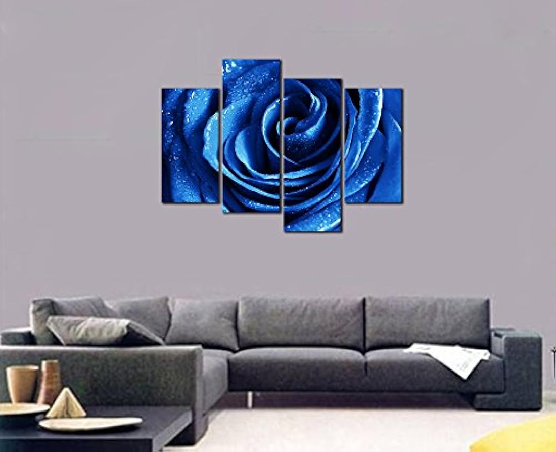 Cuadro decorativo de 4 pligues para pared floral, azul