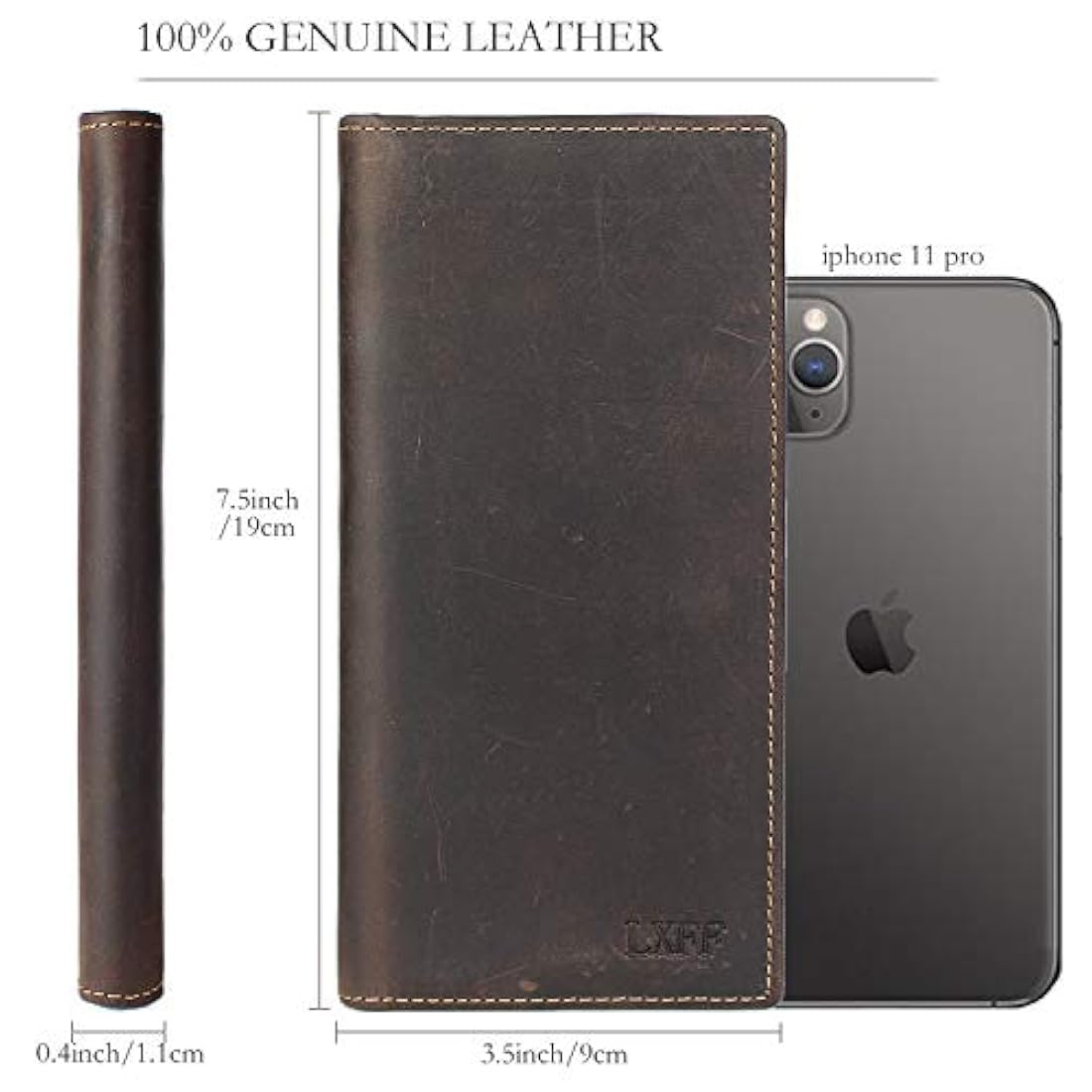 LXFF - Cartera larga de piel auténtica vintage para cheques