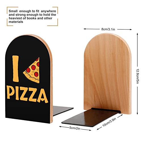 I Love Pizza - Sujetalibros de madera con impresión decorativa para estantería, paquete de 1 par