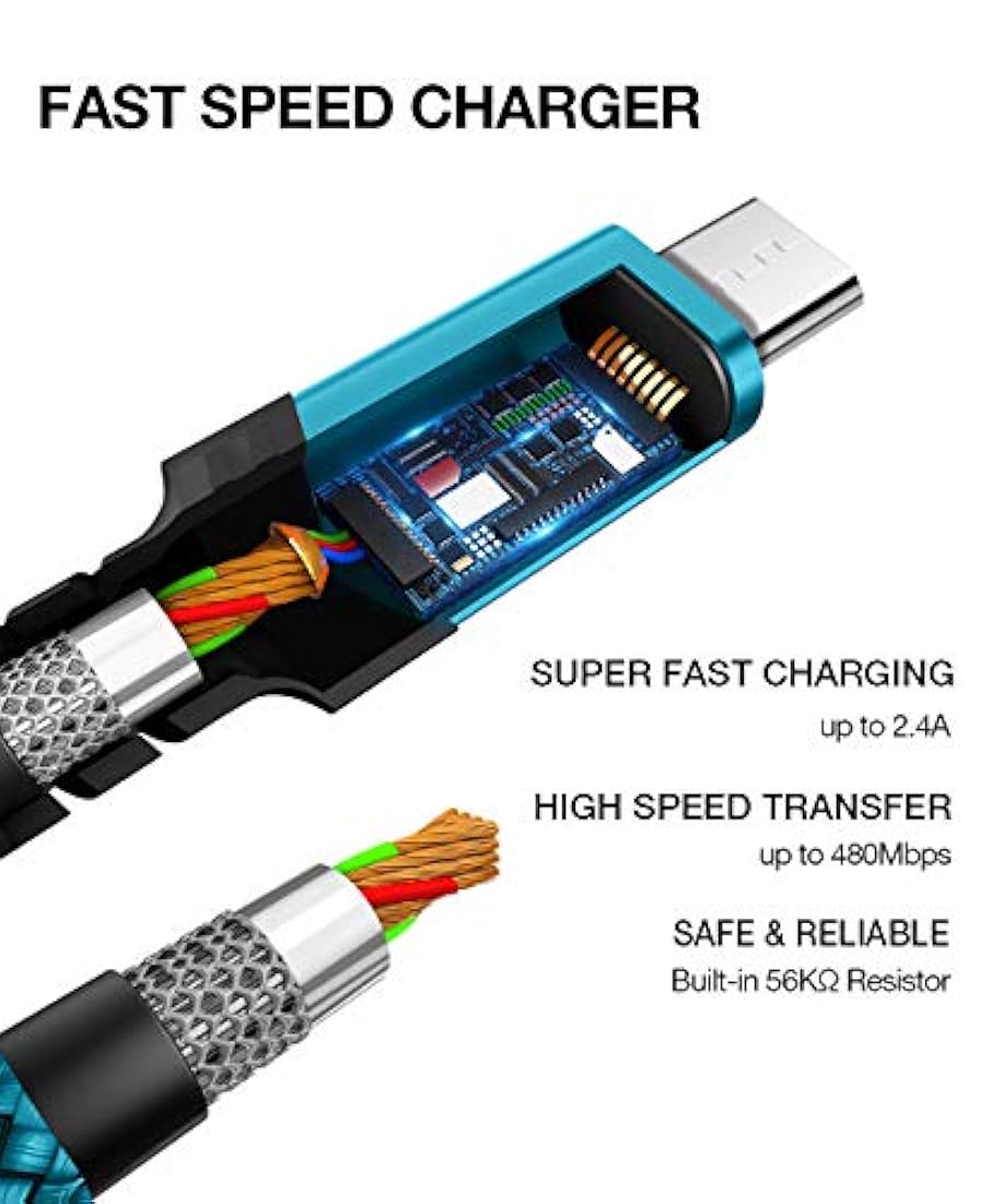 Micro 1 + 2 + 9.8 ft., Verde velocidad: cable micro USB