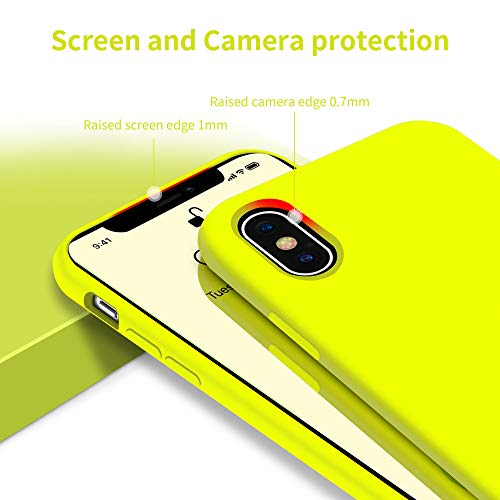 OTOFLY Funda de goma de gel de silicona líquida a prueba de golpes para iPhone Xs/iPhone X, antiarañazos y huellas dactilares, compatible con iPhone X/iPhone X, (amarillo fluorescente)