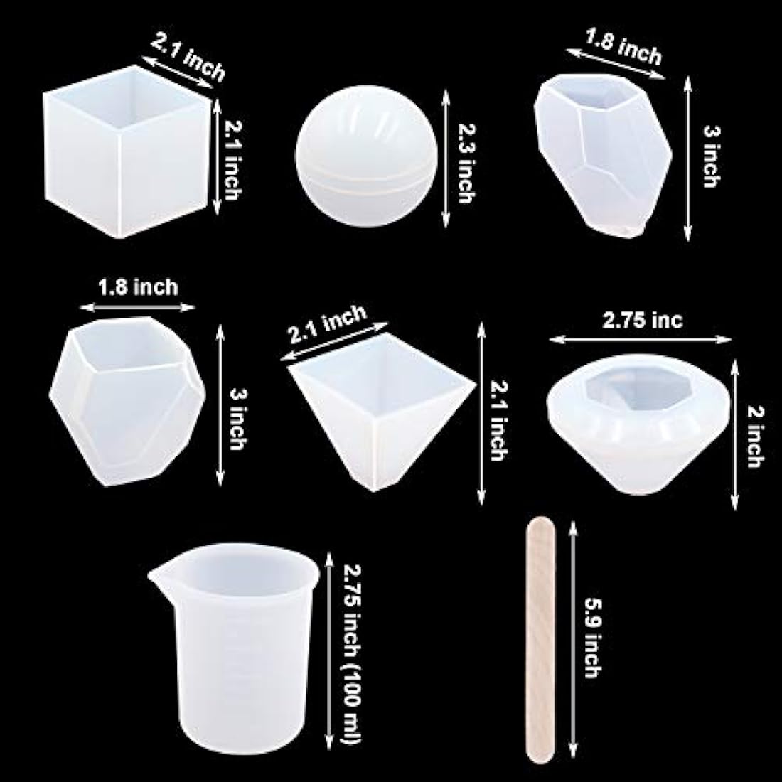 EuTengHao - Juego de 18 moldes de silicona para moldeo de resina, incluye 6 moldes de resina de fundición, moldes grandes de silicona transparente, 2 tazas de medición, 10 palos de madera para decoración del hogar