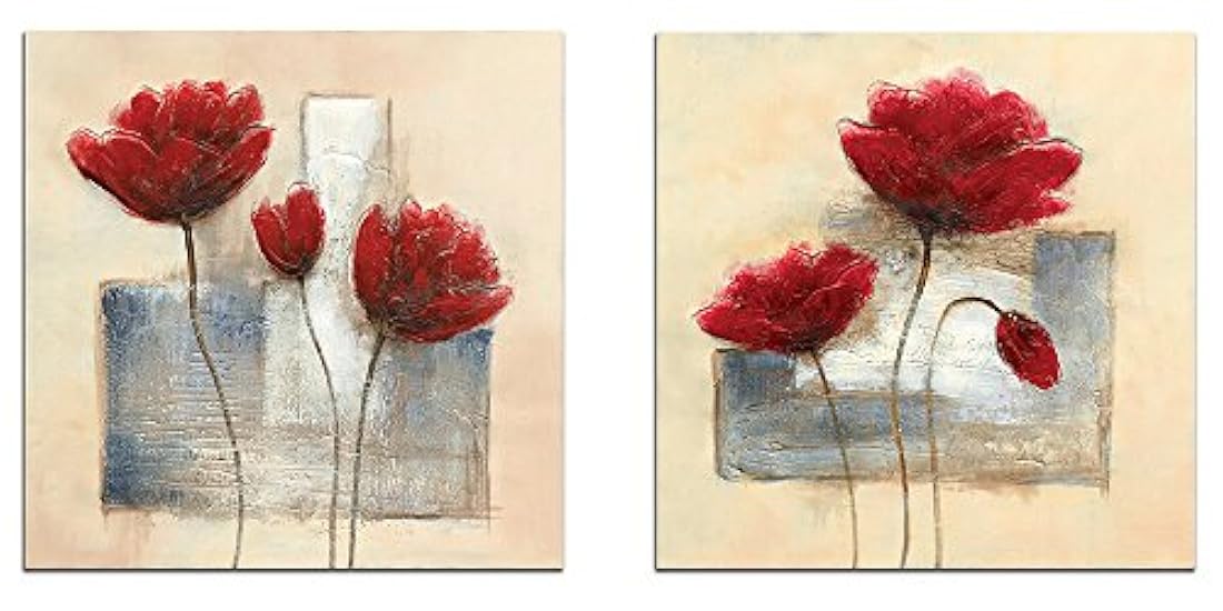 Cuadro decorativo con 2 paneles florales con pintura oleo