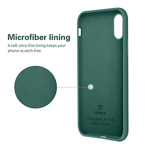 OTOFLY Funda compatible con iPhone X, ultra delgada, de silicona líquida con protección de cuerpo completo, antiarañazos, a prueba de golpes, forro de microfibra suave de 5.8 pulgadas (verde pino)