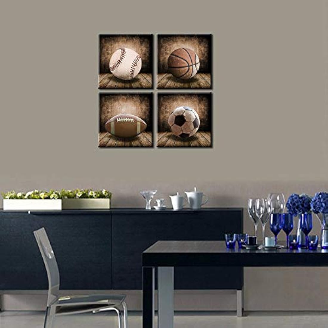 Lienzo para pared con diseño rústico de baloncesto de fútbol