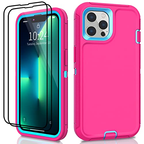 Funda para iPhone 13 Pro Max con 2 protectores de pantalla, protección contra caídas de grado militar, resistente a prueba de golpes, funda protectora para iPhone 13 Pro Max de 6.7 pulgadas (rosa azul)