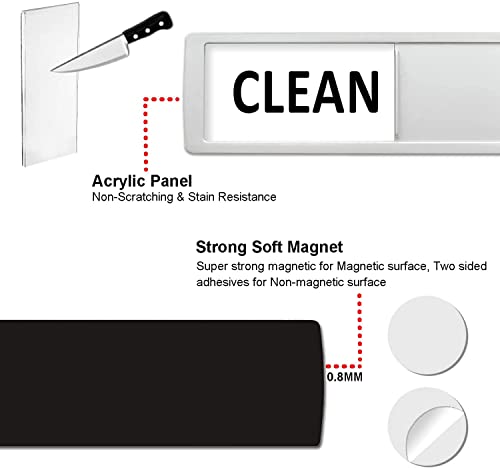 Imán para lavavajillas con imán de limpieza sucia, sin arañazos, imán suave súper fuerte con adhesivos de doble cara, fácil de leer y deslizar para cocina, lavavajillas, nevera, lavandería, lavadora (plateado y blanco)