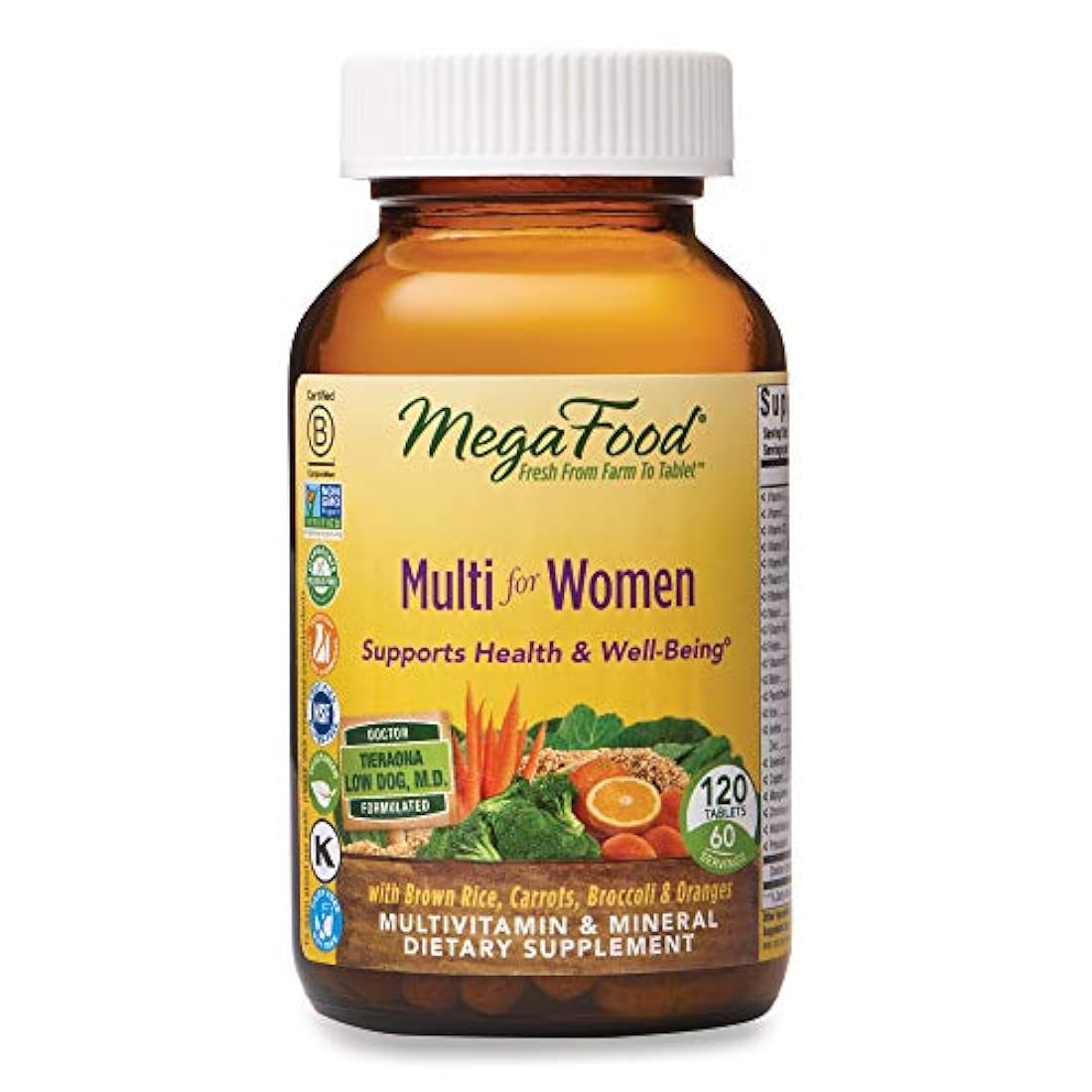 MegaFood, Multi para mujeres, apoya la salud y el bienestar óptimos, multivitamina y suplemento dietético mineral, sin gluten, vegetariano, 120 tabletas (60 porciones)