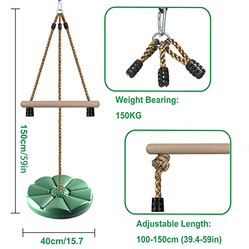 KINSPORY - Columpio de disco para niños, columpio de árbol para patio trasero, barras de mono de gimnasio, accesorios ajustables de altura de 7 pies, juego de columpios para exteriores