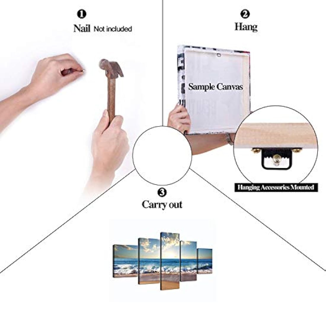 Cuadro 5 piezas con paisaje de playa y océano arte moderno