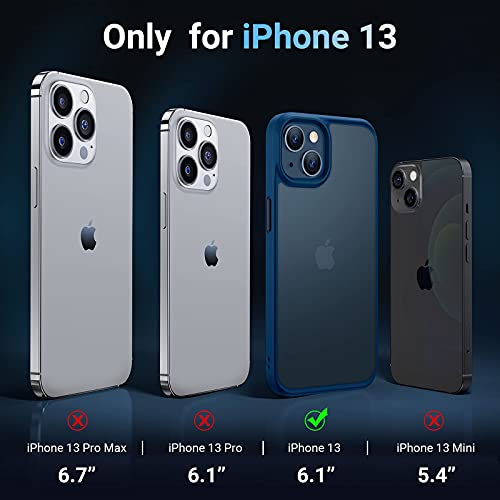 TORRAS Funda a prueba de golpes compatible con iPhone 13, protección militar contra caídas de 8 pies, parte trasera dura translúcida mate con borde suave, funda protectora delgada diseñada con iPhone 13 de 6.1 pulgadas, 5G 2021, azul marino