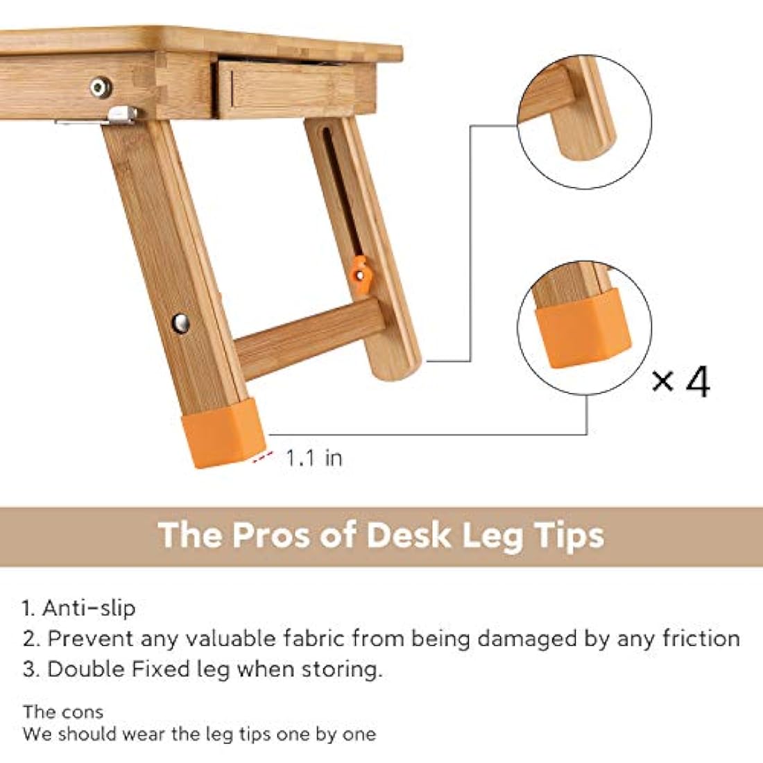 Mesa para ordenador portátil Nnewvante ajustable 100% bambú plegable bandeja para servir desayuno