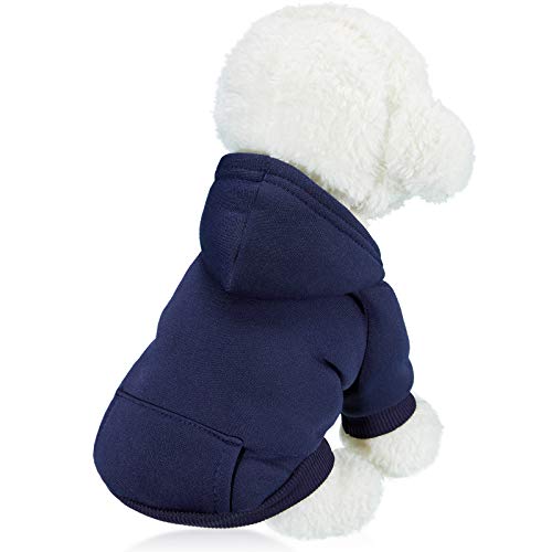 2 piezas con capucha de invierno para perros pequeños, sudaderas cálidas con bolsillo de algodón para perros, ropa para cachorros, disfraz de cachorro (azul oscuro, rojo vino, S)