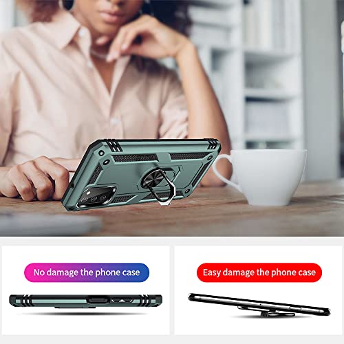 Yiakeng - Funda para Samsung Galaxy A03 con protector de pantalla HD, funda protectora de grado militar con anillo para Samsung Galaxy A03S (verde oscuro)