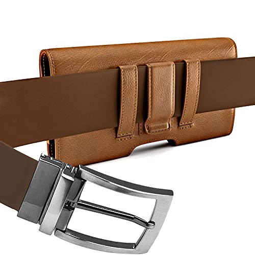 PiTau - Funda para iPhone SE, iPhone 8/7/6s y 6, funda premium con clip para cinturón y trabillas para cinturón compatible con iPhone SE/8/7/6S con funda Otterbox en tarjetero, color marrón