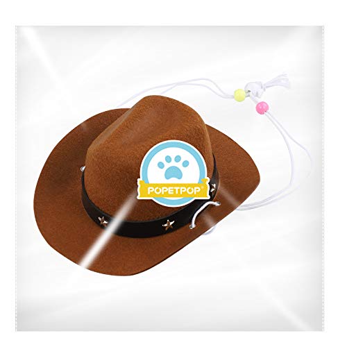 POPETPOP Sombrero de vaquero para perro, divertido sombrero de fiesta para mascotas, perros, gatos, accesorios de disfraz de vaquero para fiestas navideñas (café)
