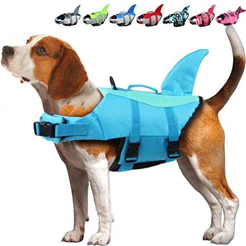 EMUST Chaleco salvavidas para perro, chaleco salvavidas Ripstop con mango de rescate para perros pequeños, medianos y grandes, protector de baño de seguridad para mascotas, para piscina, playa, canotaje (XS, azul piscina)