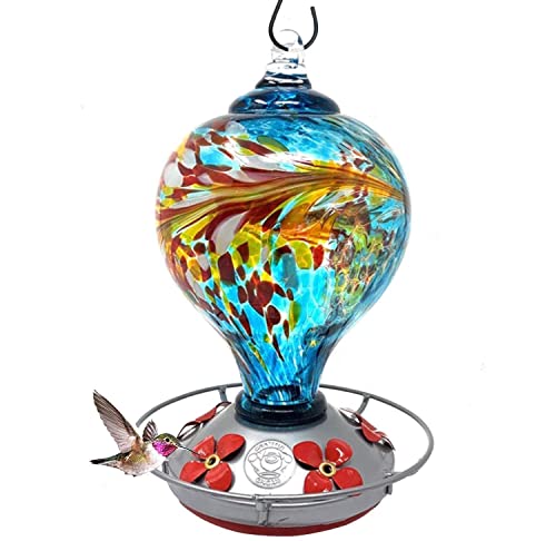 bebedero para colibrí, huevo azul con flores