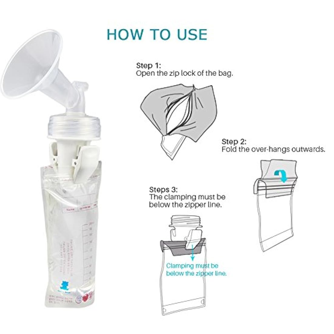 Bolsa de almacenamiento de leche materna adaptadores