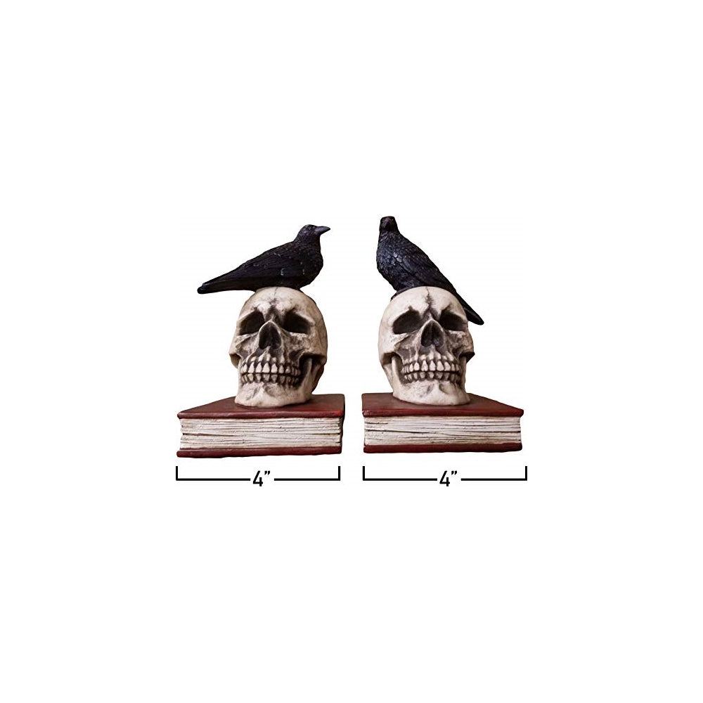 Sujetalibros de cuervos en calaveras