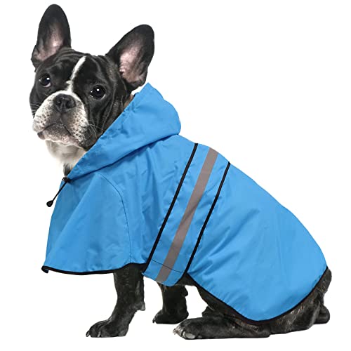 Ezierfy Impermeable reflectante impermeable para perros, chaqueta ajustable para mascotas, poncho ligero con capucha para perros pequeños a X, grandes y cachorros