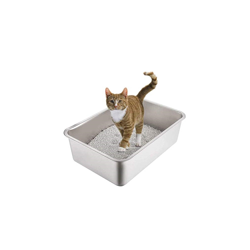 Caja de arena de acero inoxidable para gatos y conejos