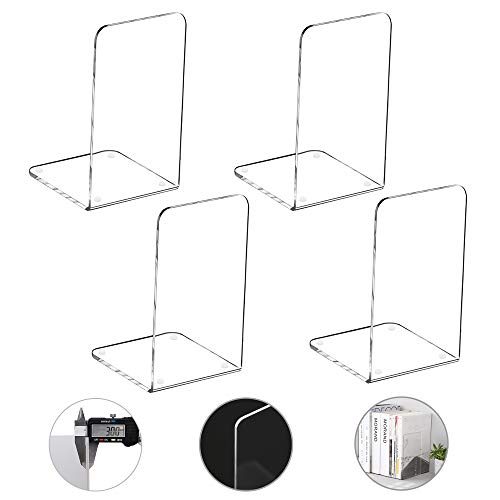 MerryNine Sujetalibros de plástico acrílico para decoración de estantería, dormitorio, biblioteca, oficina, suministros escolares, papelería regalo (acrílico, 2 pares)